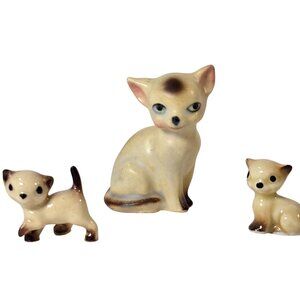 Vintage Hagen Renaker Siamese Cat Family Trio Miniature Figurines Mom & 2 Kitten